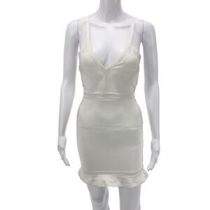 About Us Womens Bodycon Dress White Sleeveless V-Neck Zip Short Size 2XS